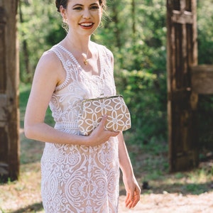 Sunflower Lace Bridal Clutch with Organza Embroidered Lace, Custom Clutch Purse, Eight inch Frame image 2