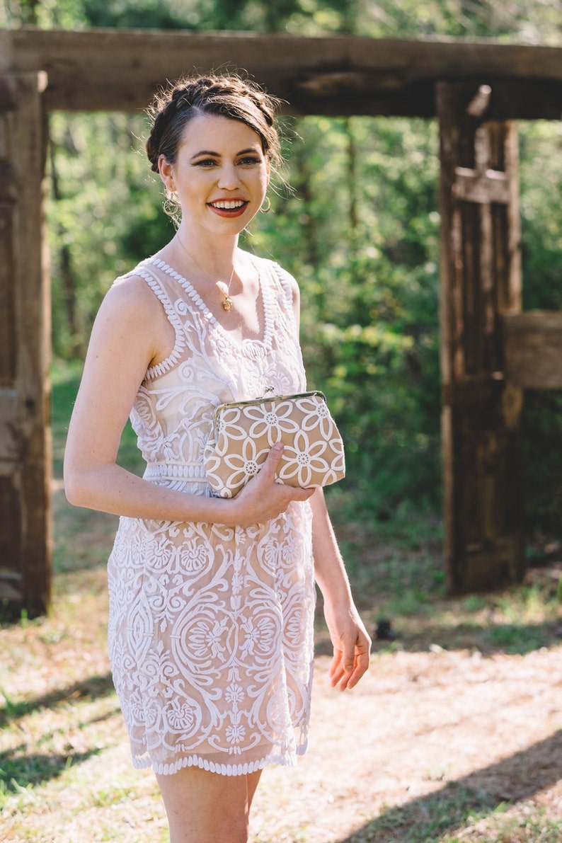 Sunflower Lace Bridal Clutch with Organza Embroidered Lace, Custom Clutch Purse, Eight inch Frame image 2