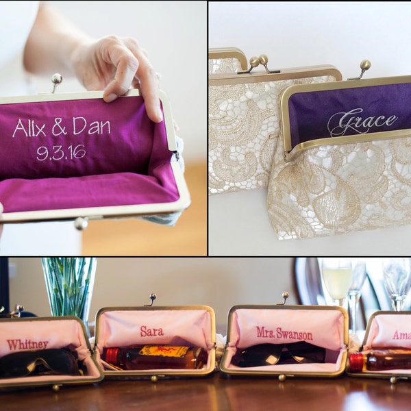 Embroidery for Clutches- ADD ON ONLY, Purses sold separately, Name Embroidery for Custom Bridesmaid Clutch Set or Bridal Purse