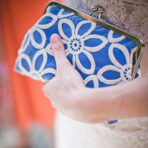 Sunflower Lace Bridal Clutch with Organza Embroidered Lace, Custom Clutch Purse, Eight inch Frame image 1