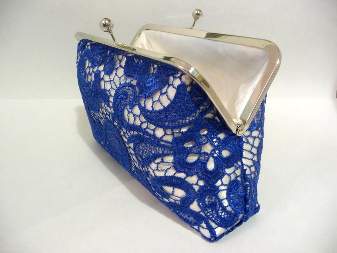 Blue Lace Clutch Bridal Clutch With Lace Overlay 8 Inch Etsy