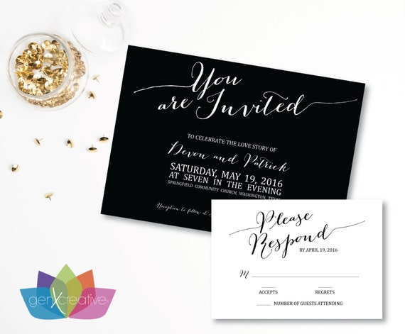 Minimalist Wedding Invite Black White Simple Wedding Etsy