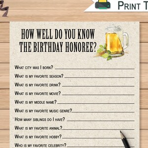 20 Questions Printable Birthday Game How Well Do You Know Etsy