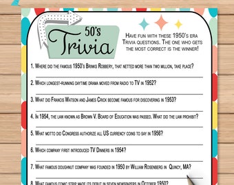 1950s Trivia Etsy