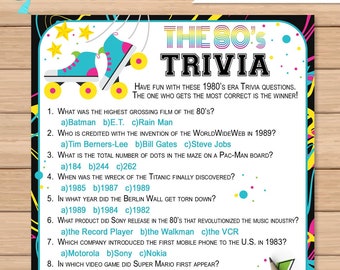 1980s Trivia Game Etsy