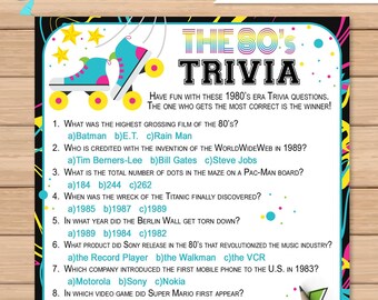 80s Trivia Etsy