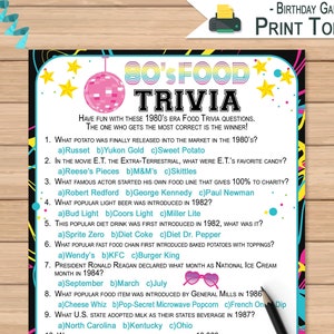 1980s Food Trivia Questions Game Birthday Activity 80s Etsy