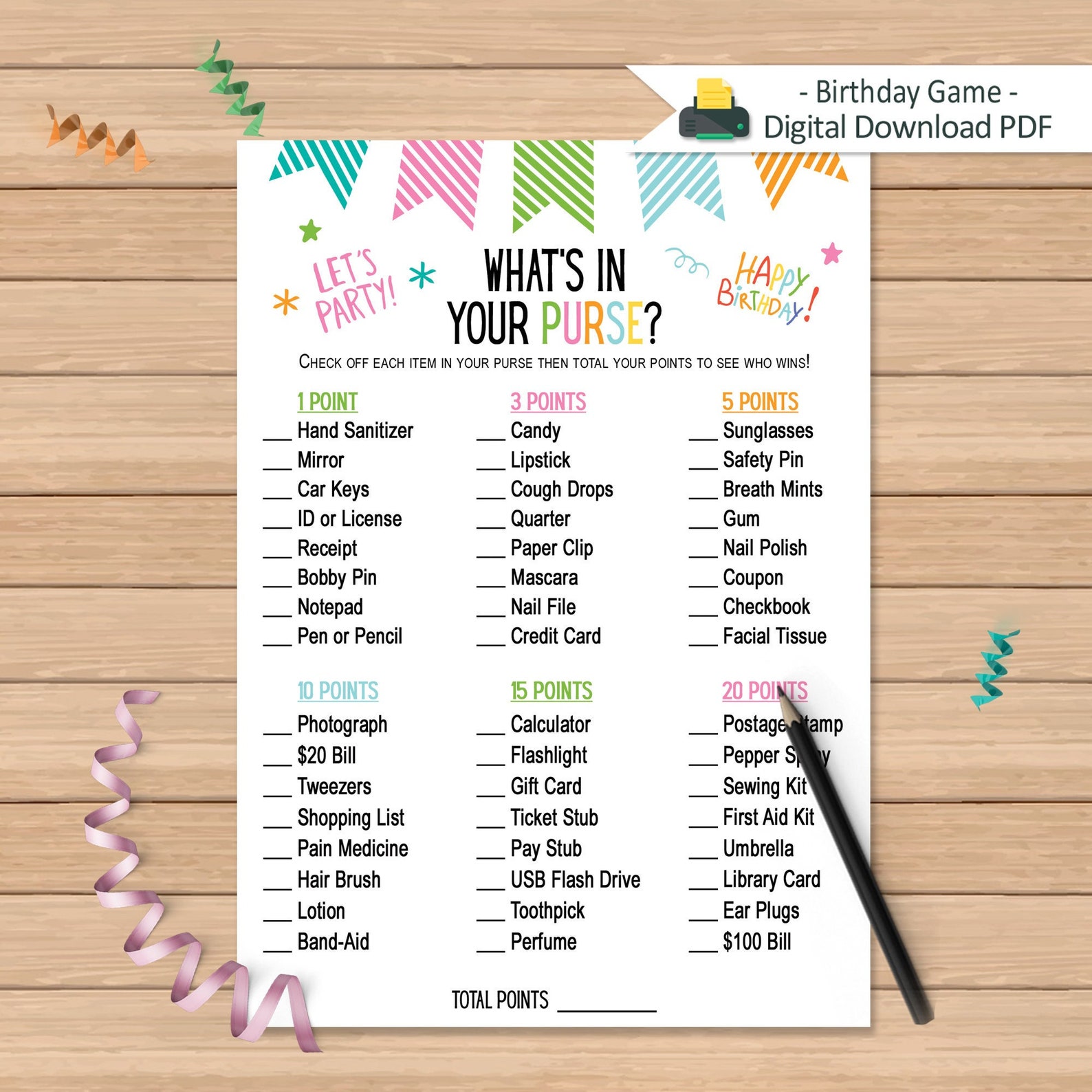 What's in Your Purse Game Quiz Birthday Activity Etsy