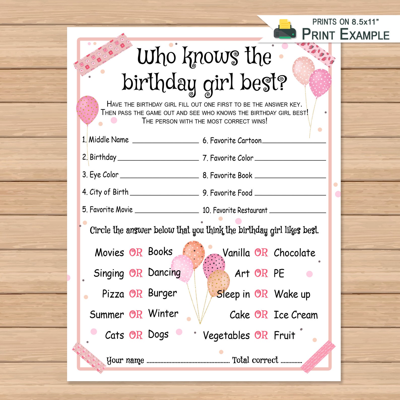 Who Knows the Birthday Girl Best Birthday Questionnaire - Etsy