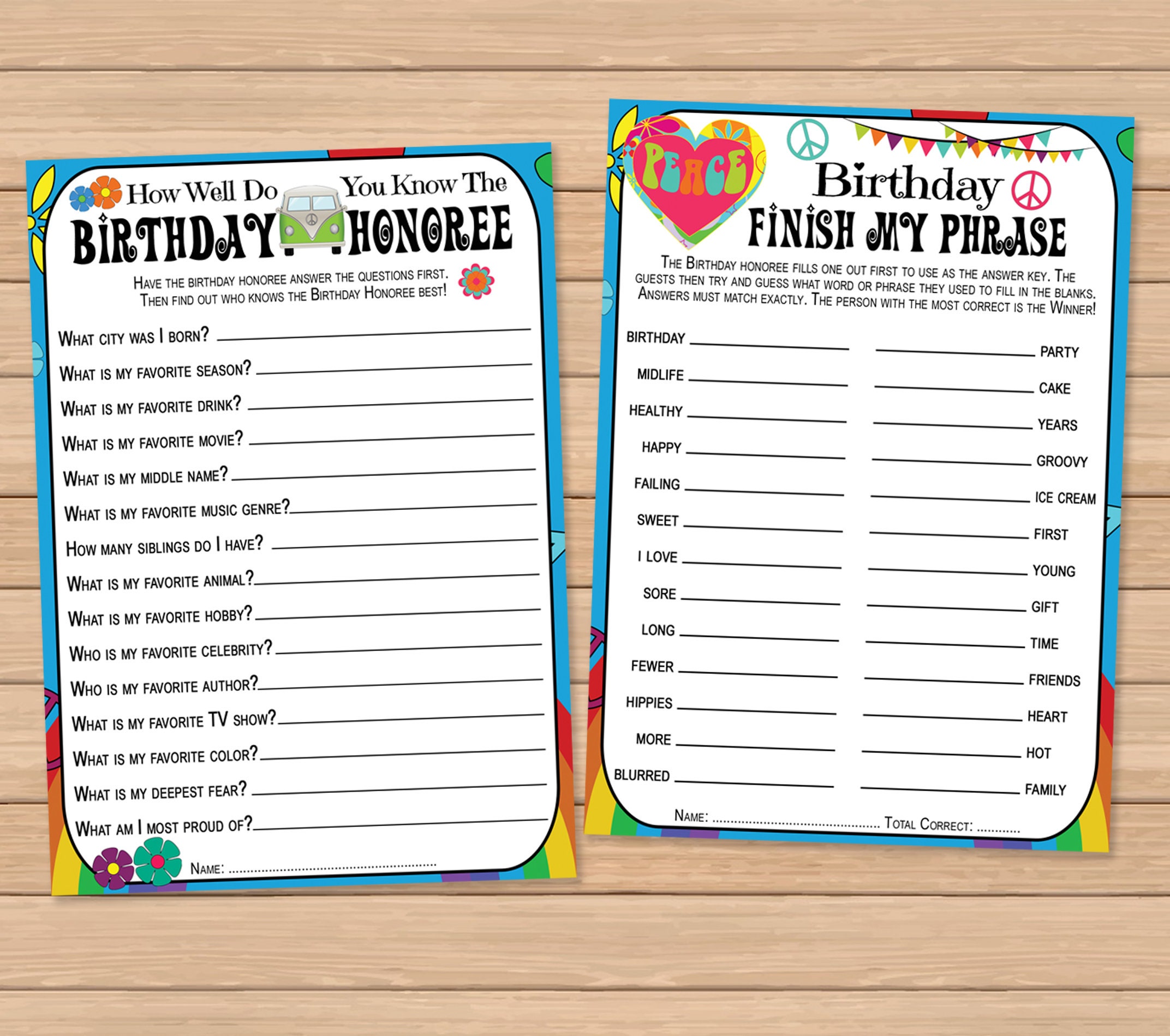 60er Jahre Style Geburtstagsspiele Bundle 60er Jahre Trivia - Etsy