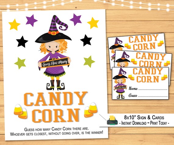 Halloween Candy Corn Guessing Game 8x10 Display Sign & Cards