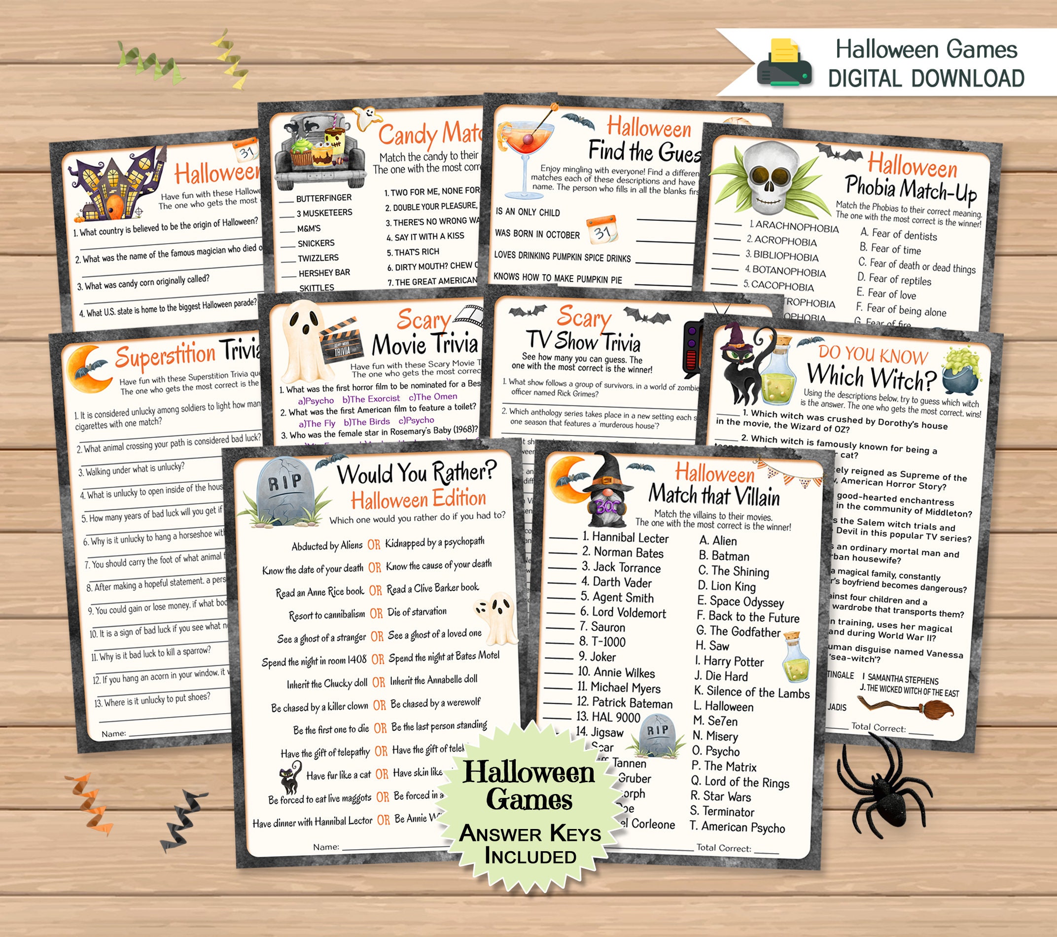 Halloween Games Printable Bundle Adult Halloween Games - Etsy
