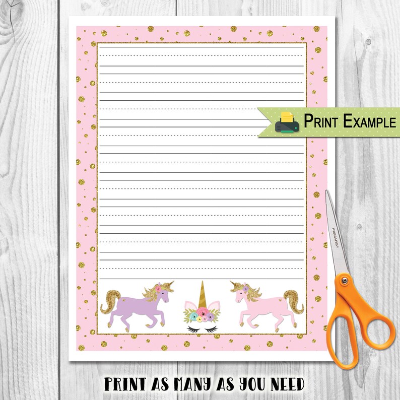 lined stationery dreamy unicorn printable paper stationery etsy