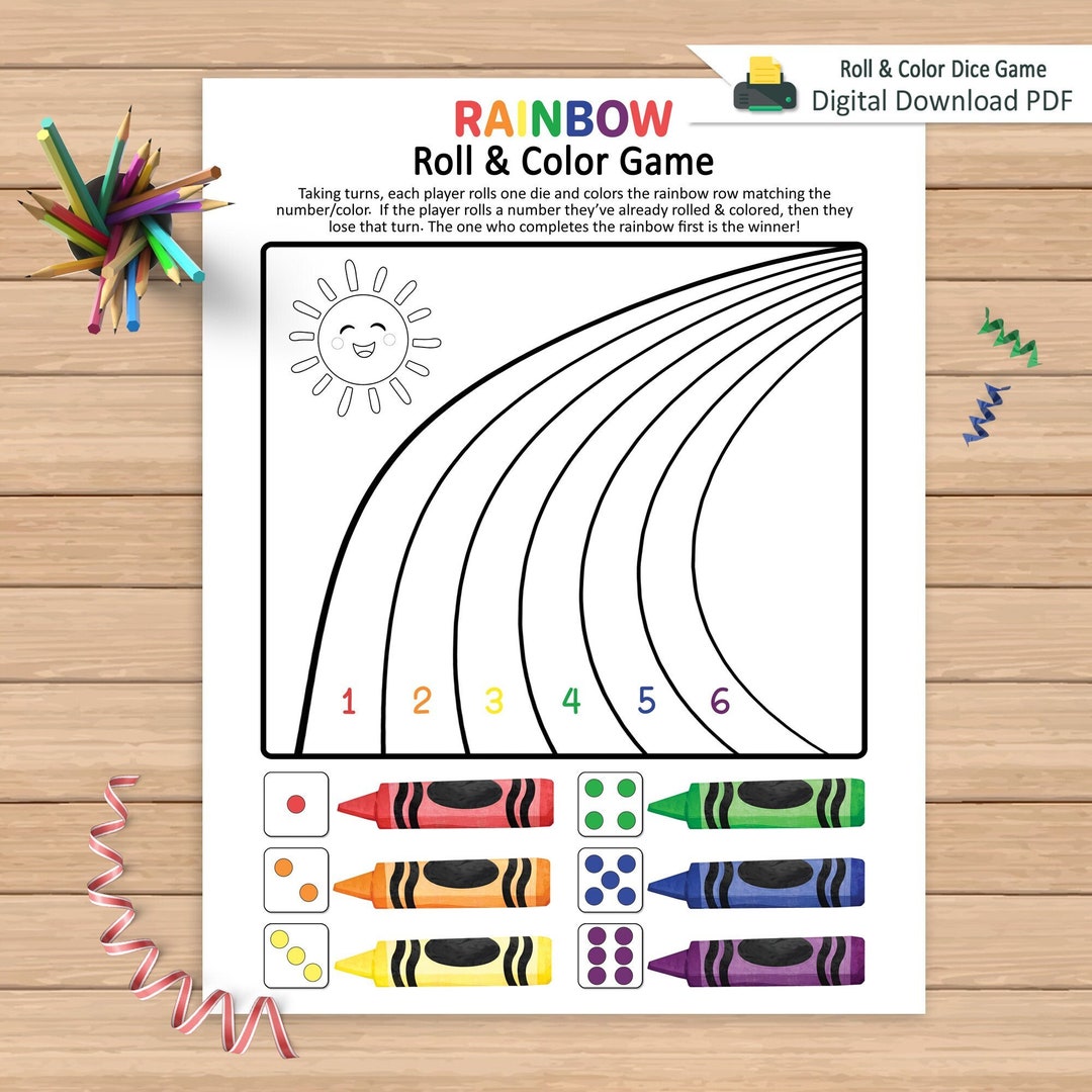 Rainbow Roll and Color Game  Dice Color a Rainbow  Birthday