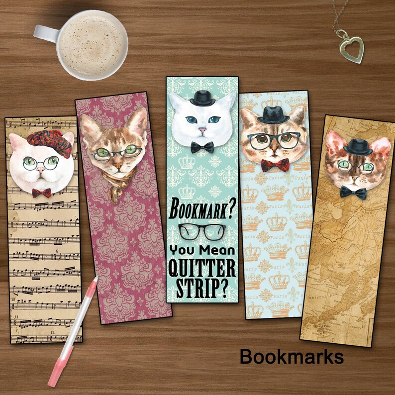 Instant Print Bookmarks Funny Cats Set of 5 Digital - Etsy