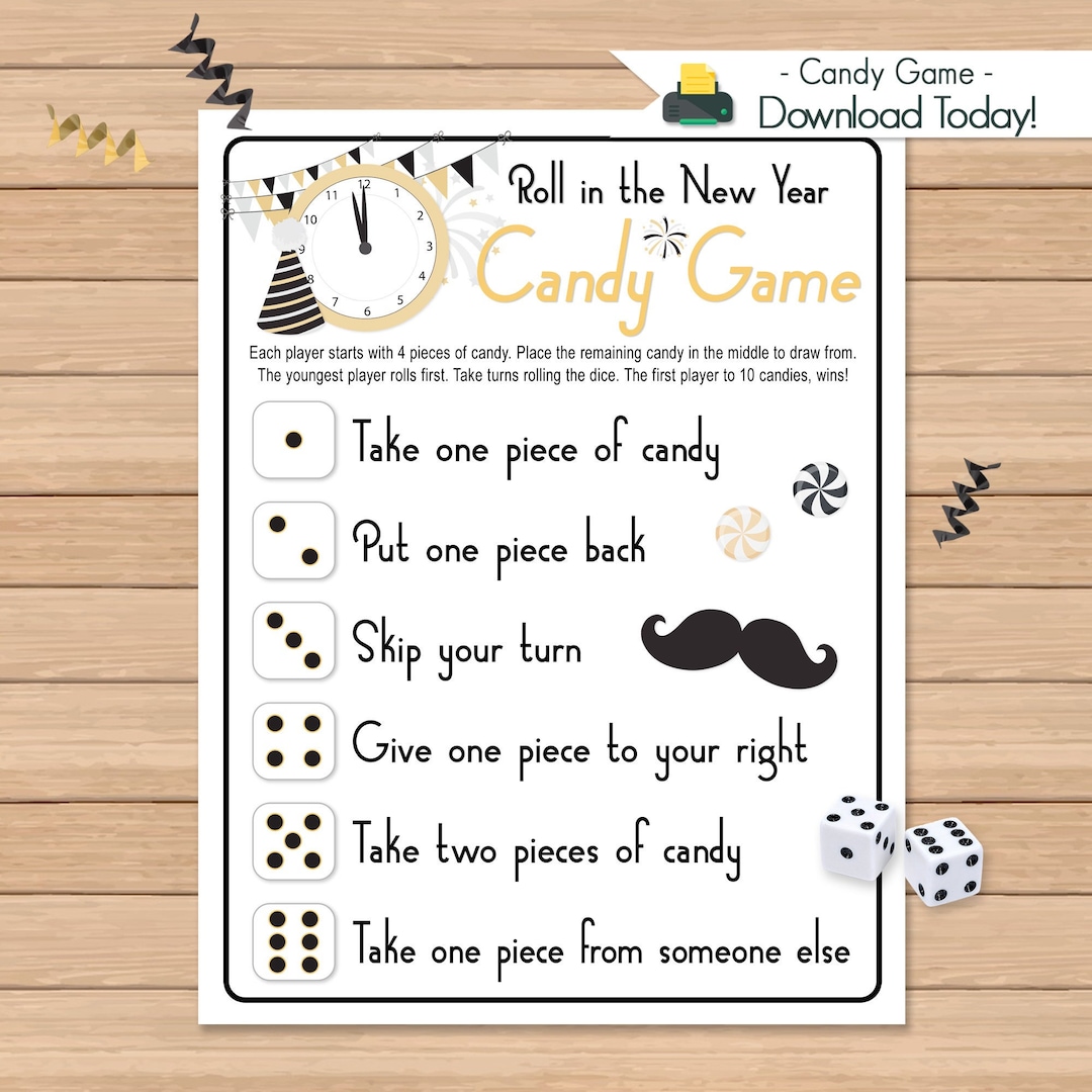 Roll in the New Year Candy Game for Kids Printable New Years