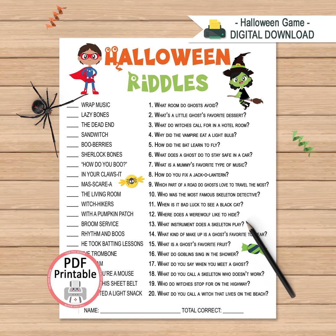 Halloween Riddles Game for Kids Printable Halloween Party