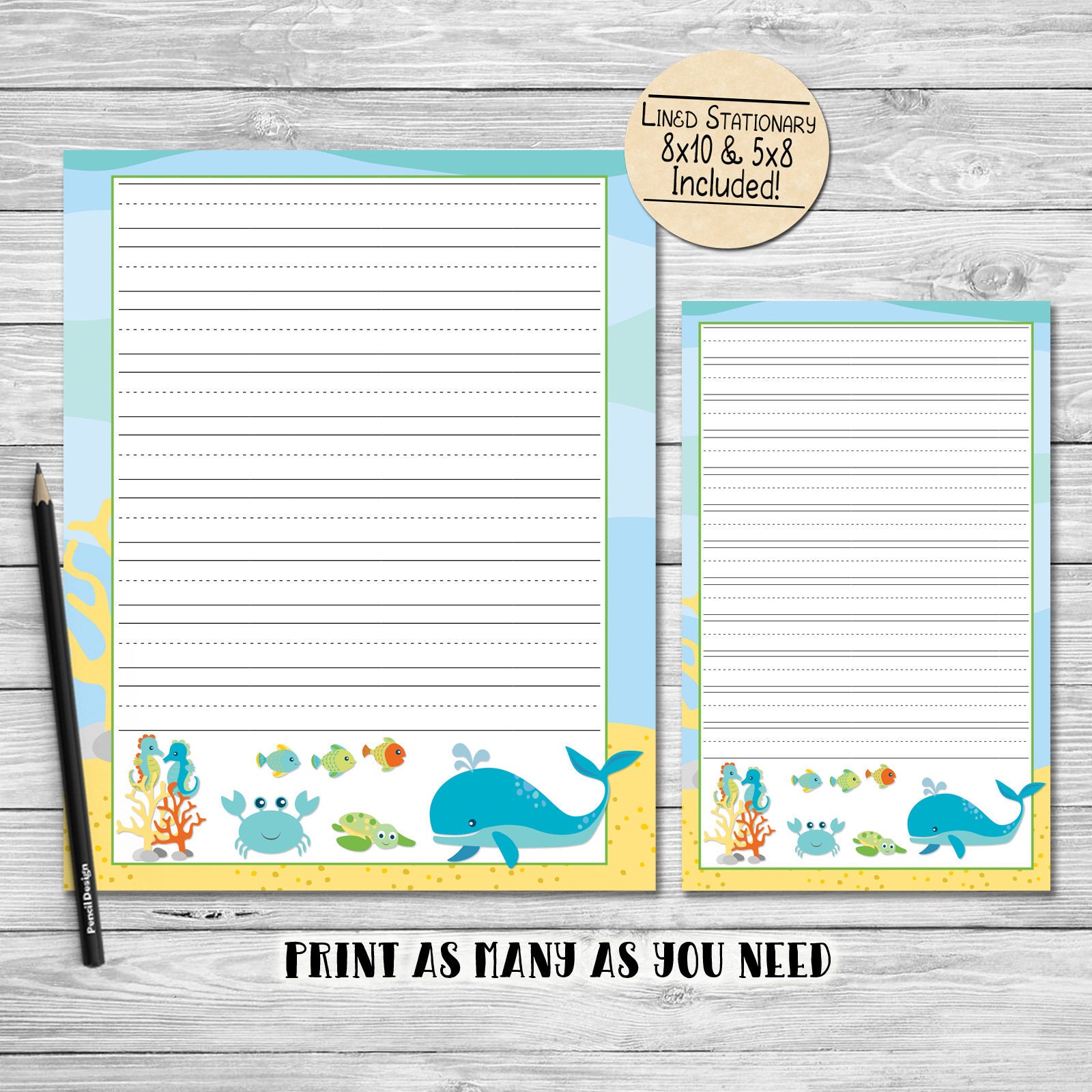 stationery with guide lines for kids 8x10 5x8 digital