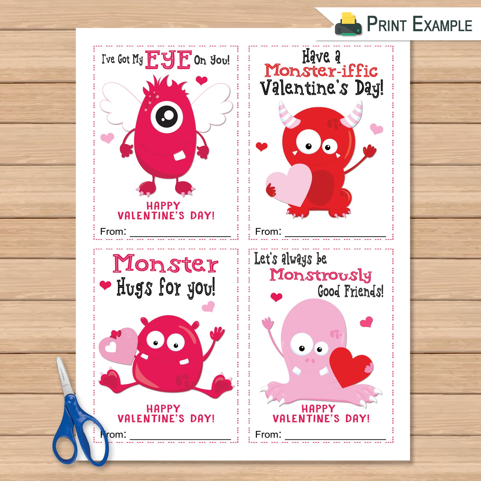 Monster Valentines Day Cards Valentine Day Cards for Kids Etsy