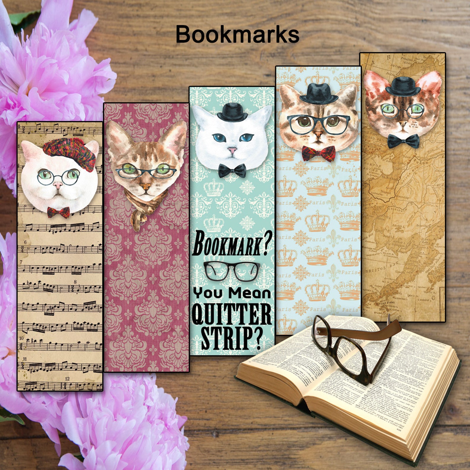 Instant Print Bookmarks Funny Cats Set of 5 Digital | Etsy