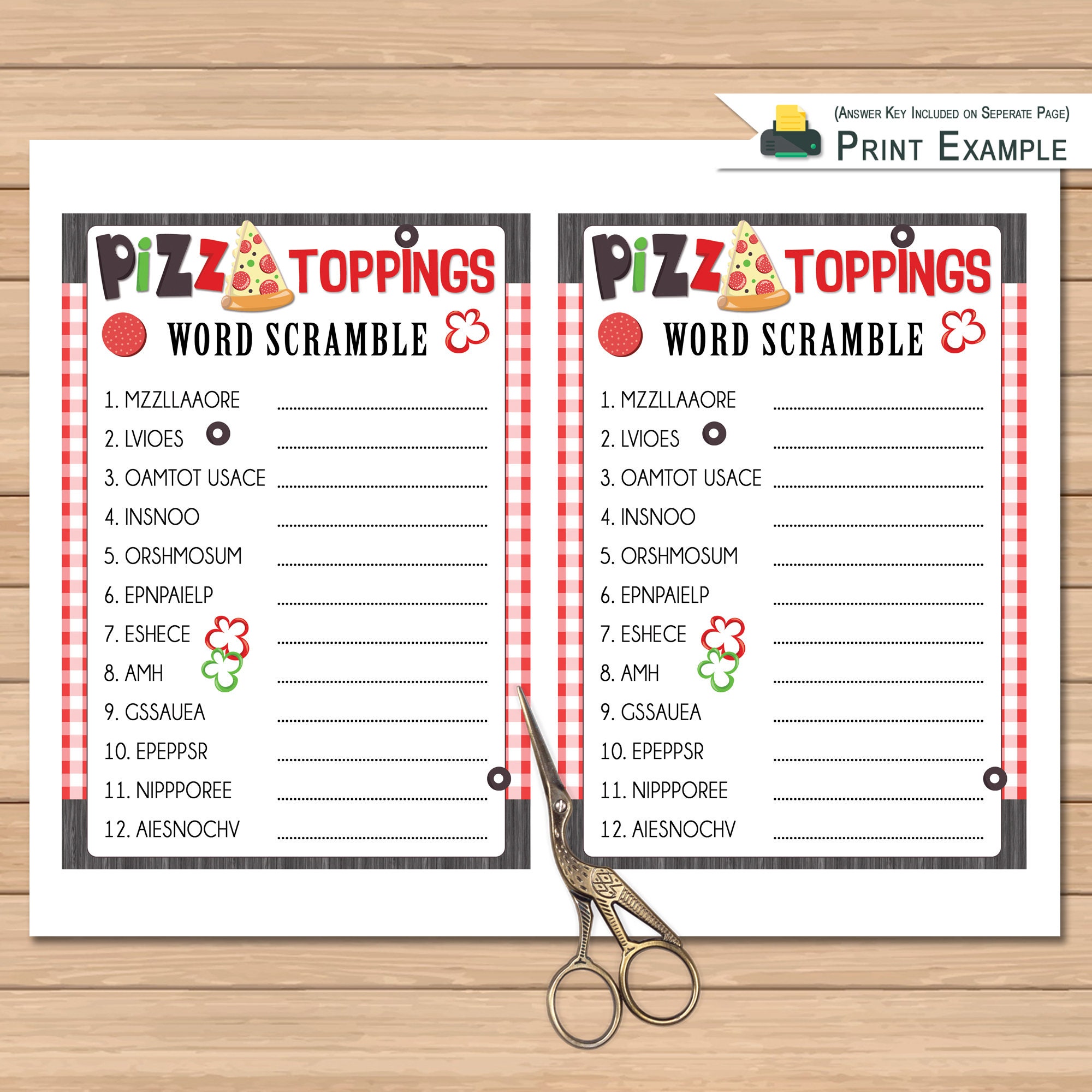 Pizza Toppings Word Scramble Game Pizza Birthday Party Etsy