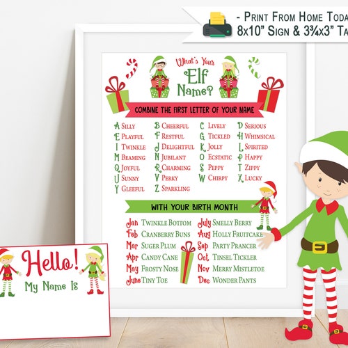 Elf Name Game Elf Name Tag Game Elf Name Printable Etsy
