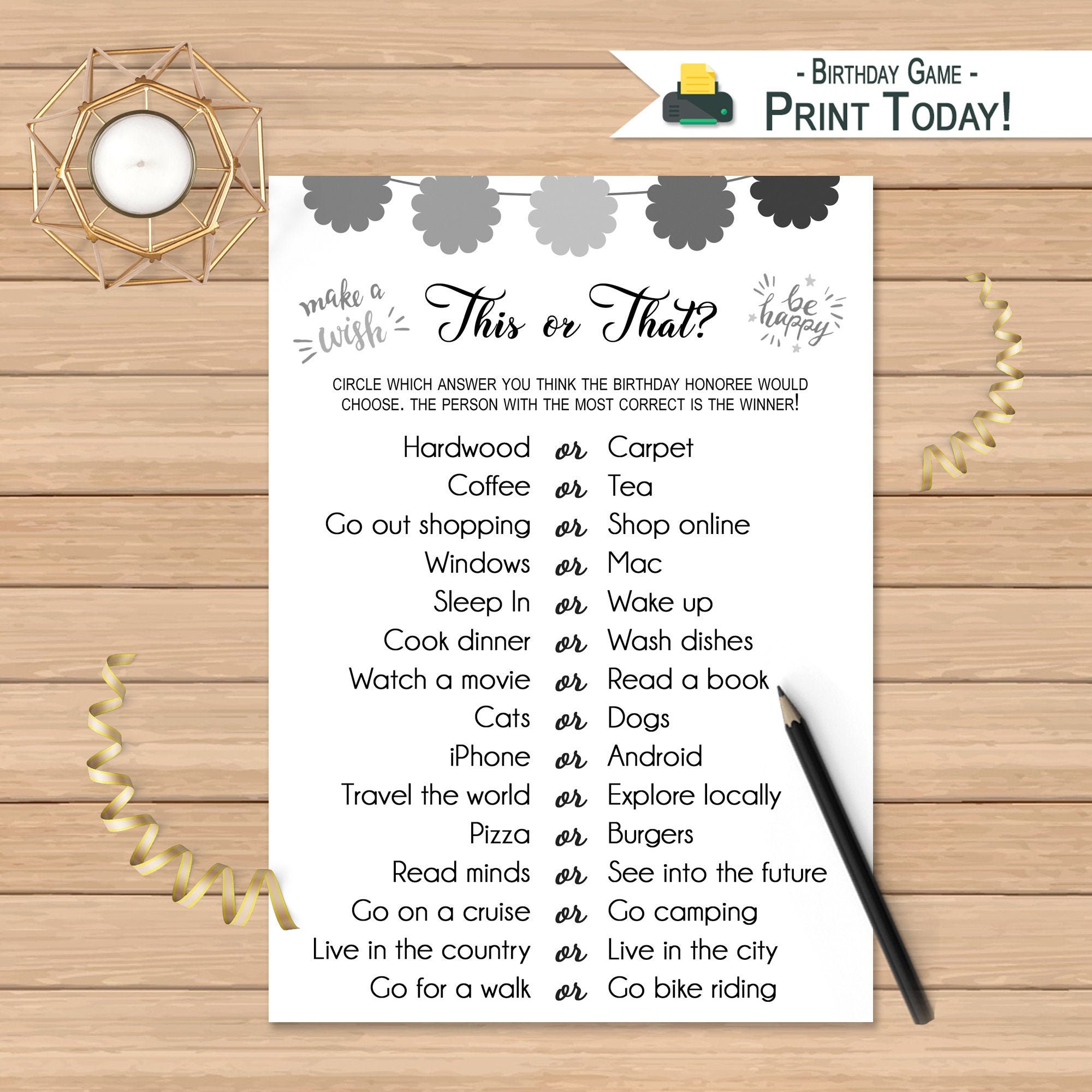 Buy Adult This or That Game Birthday Quiz Birthday Activity Online in India  - Etsy