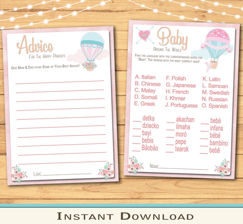 Hot Air Balloons Baby Shower Games Printable Party Games 8 Etsy