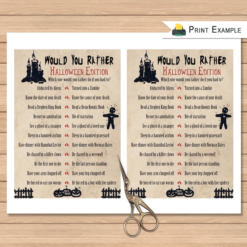 Halloween Would You Rather Game Scary Party Quiz Game Etsy