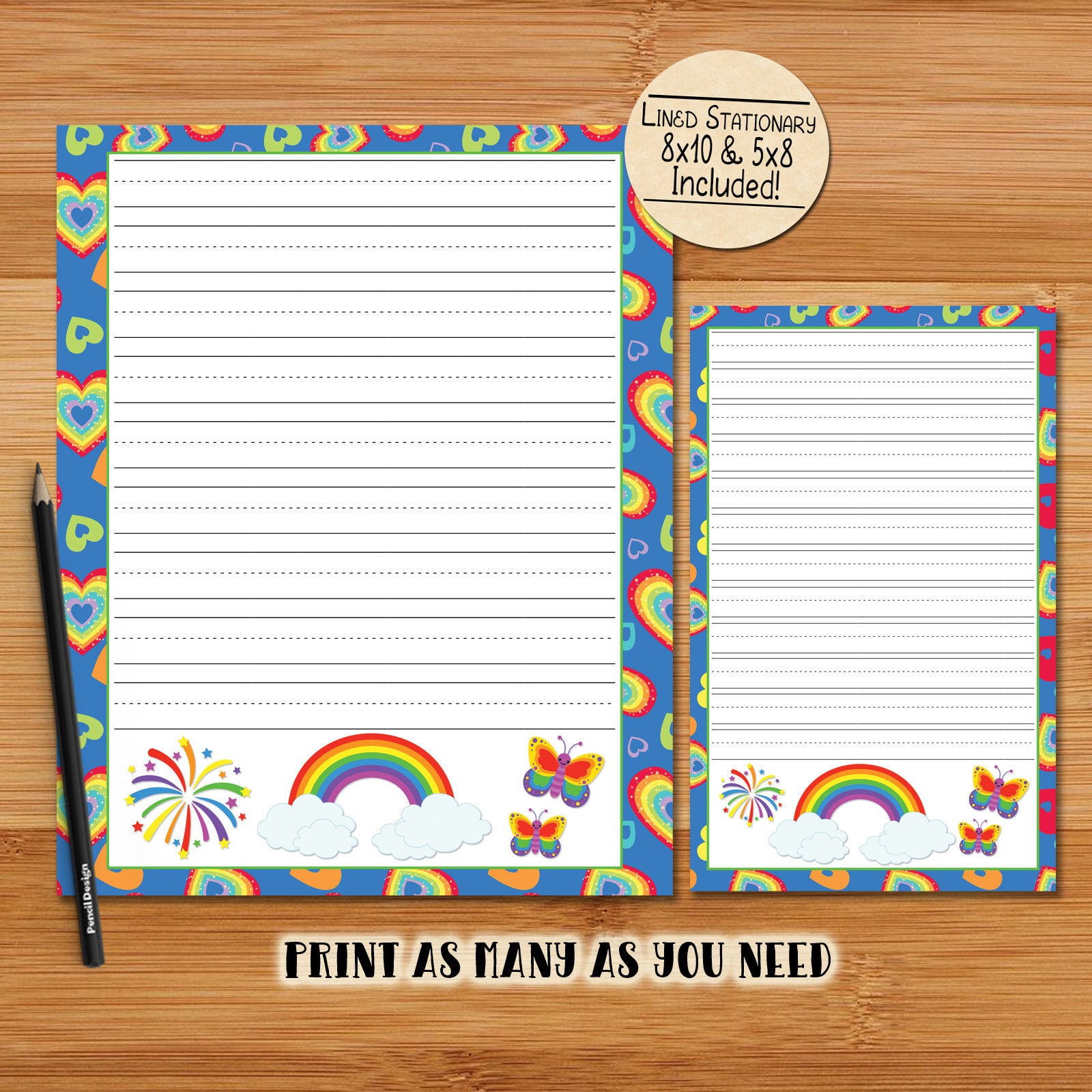 stationery with guide lines for kids 8x10 5x8 digital