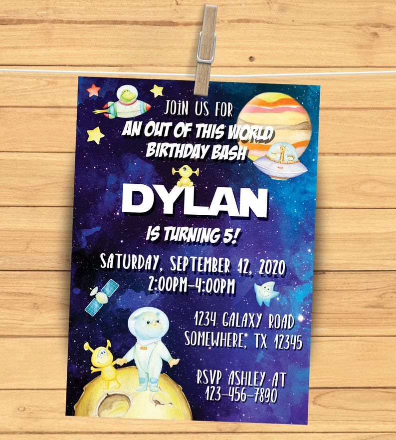Digital File PDF /& JPG Space Alien Invite You Print Invitation Template Space Friends Birthday Invitation 5x7