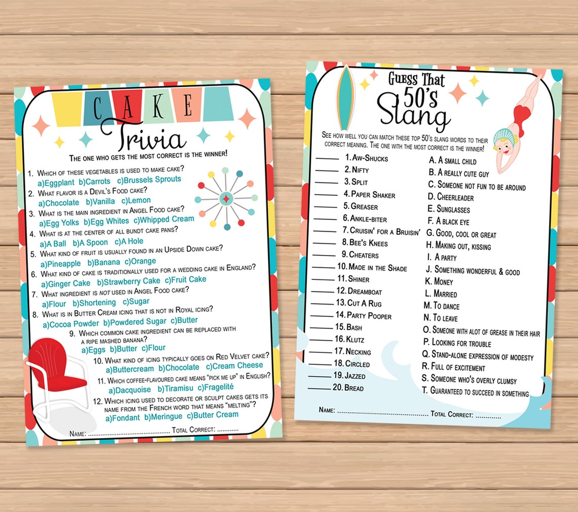 1950s Estilo Juegos De Cumplea os Paquete 50 s Trivia Etsy