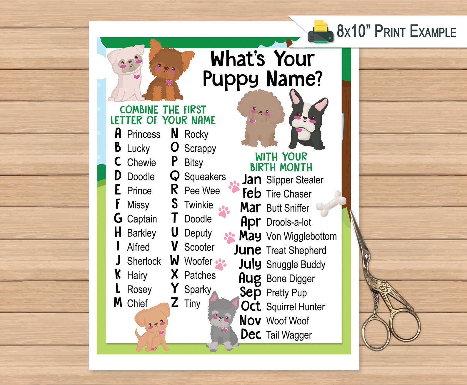 Whats Your Puppy Name Game Display Sign 8x10 and Name Tags Etsy