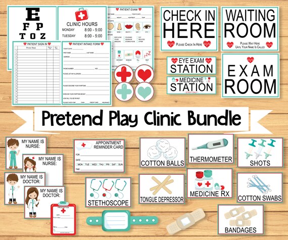 Pretend Play Doctor Printable Green Clinic Hospital Pretend - Etsy