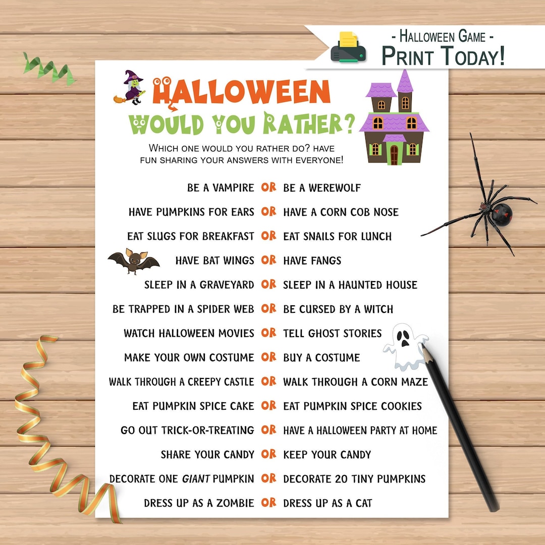 Halloween Would You Rather Game for Kids  Printable Halloween