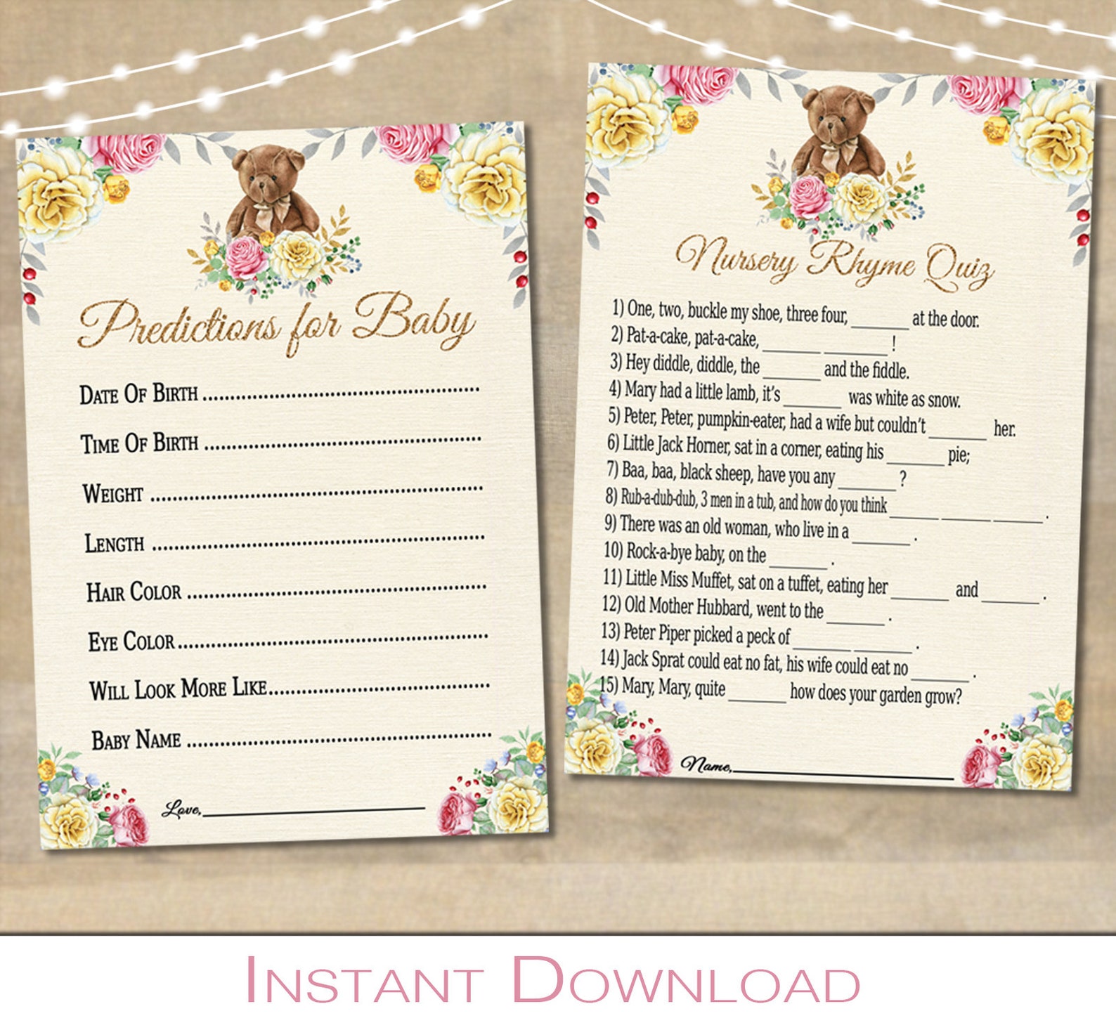 Teddy Bear Baby Shower Games 8 Game Set Printable Teddy Etsy