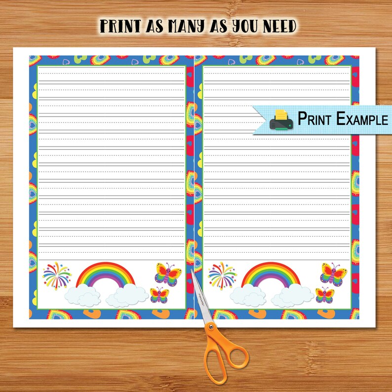 lined stationery rainbow fun printable paper stationery with etsy