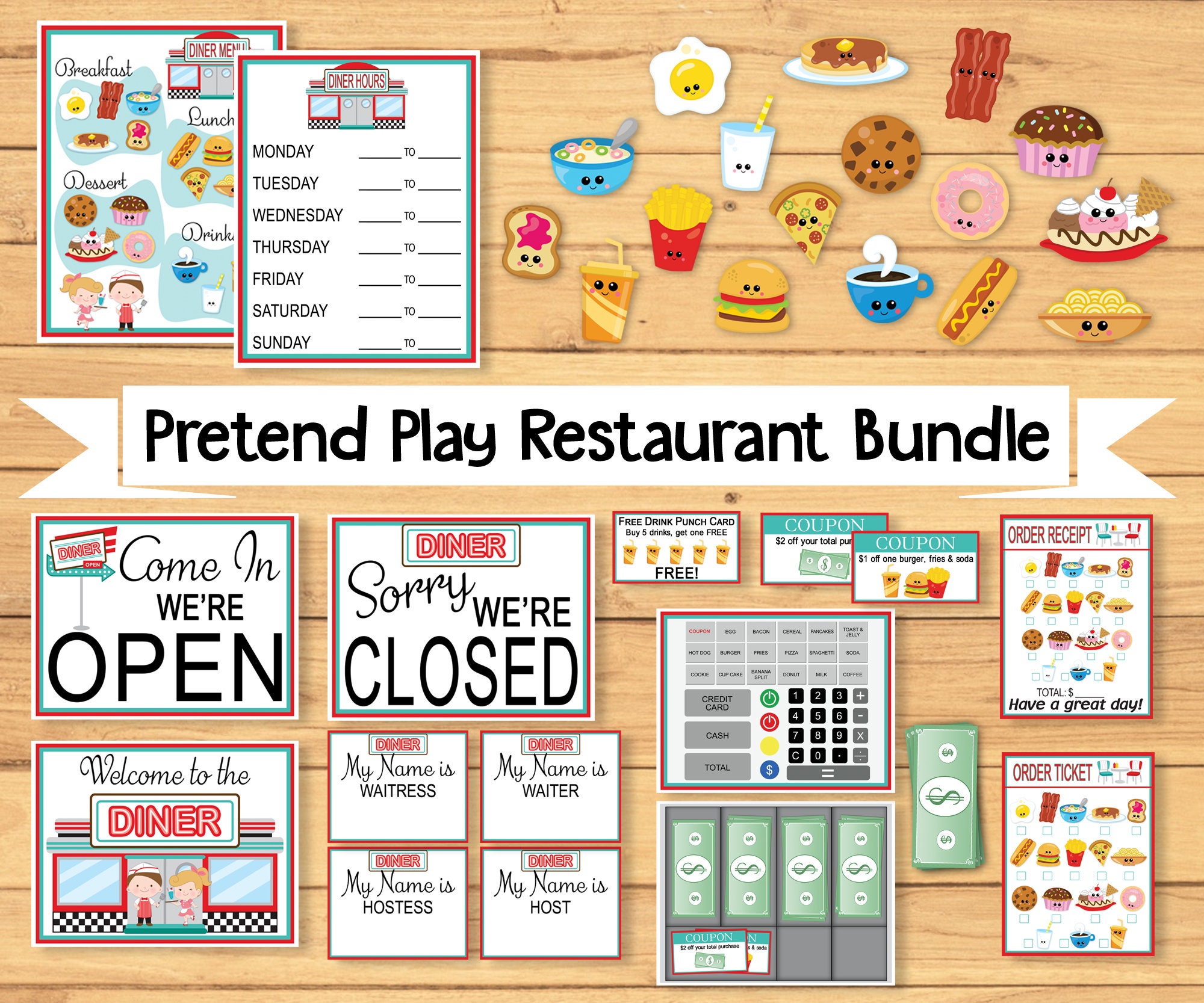 Pretend Play Restaurant Printable Diner Food Pretend | Etsy