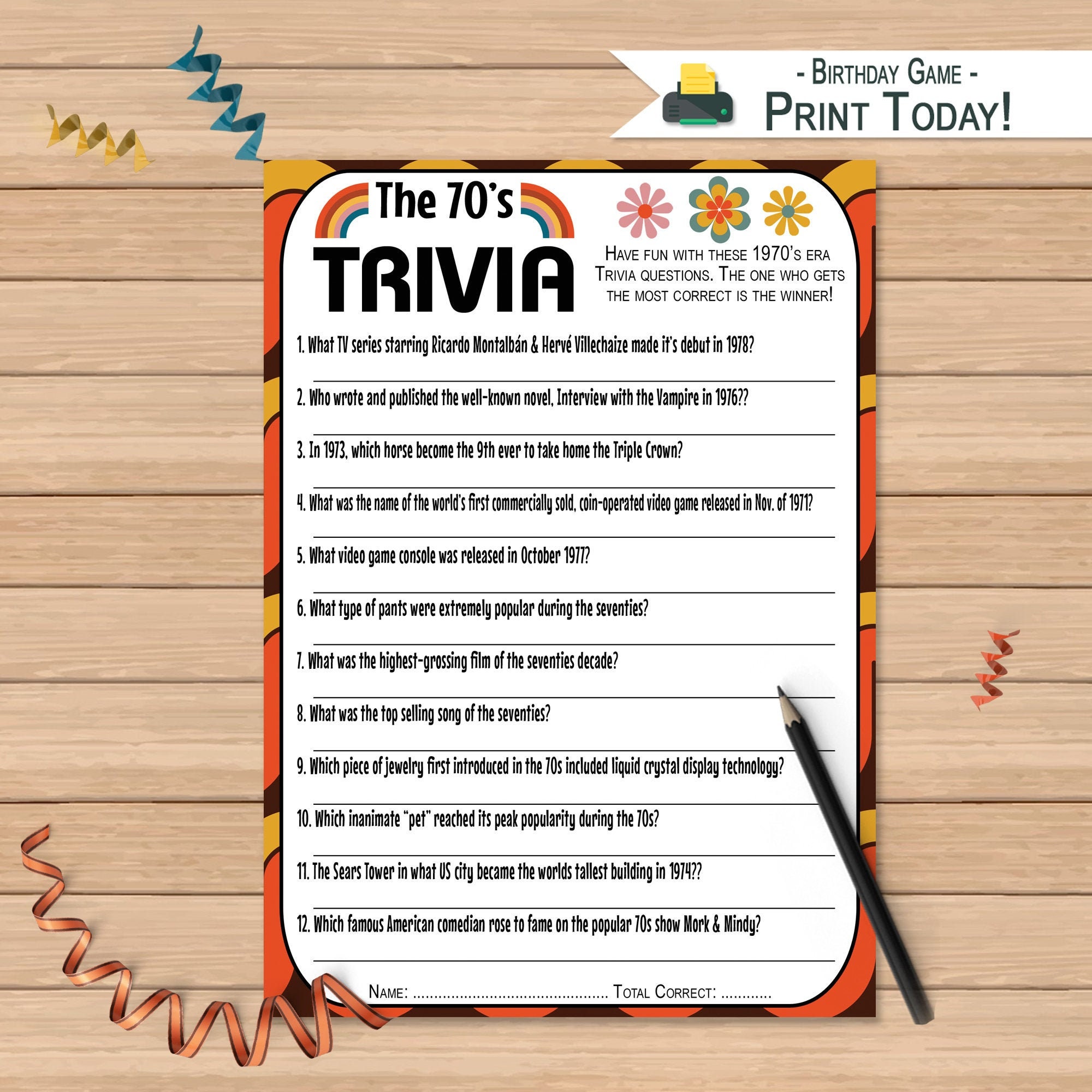 70S Trivia Questions And Answers Printable