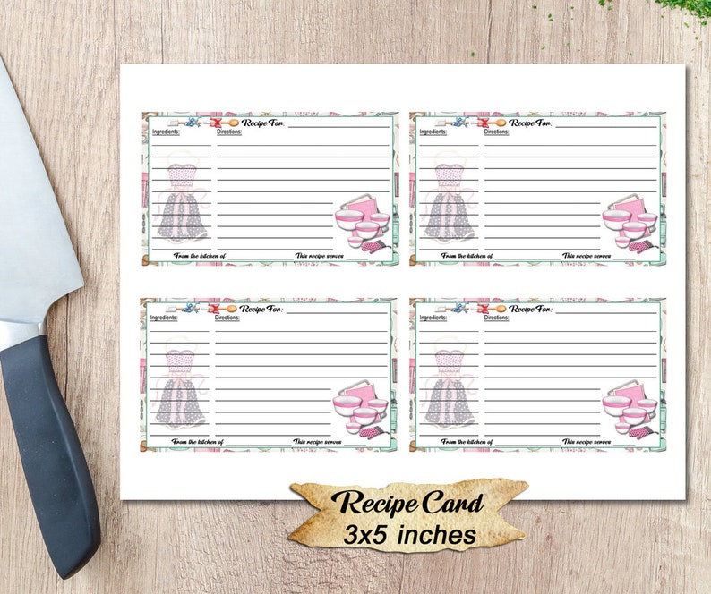 Retro Kitchen 3x5 Recipe Card Dividers &amp; Card Instant Print | Etsy