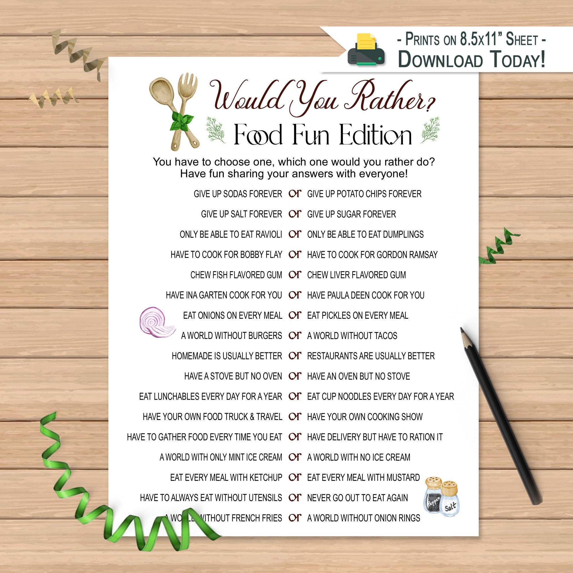 Would You Rather Food Edition Fun Food Questions Party - Etsy UK Would You Rather Food Edition Fun Food Questions Party - Etsy UK