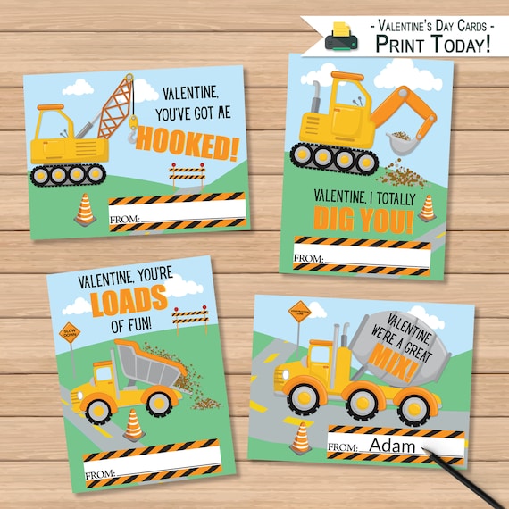 Construction Trucks Valentines Day Cards  Valentine Day Cards