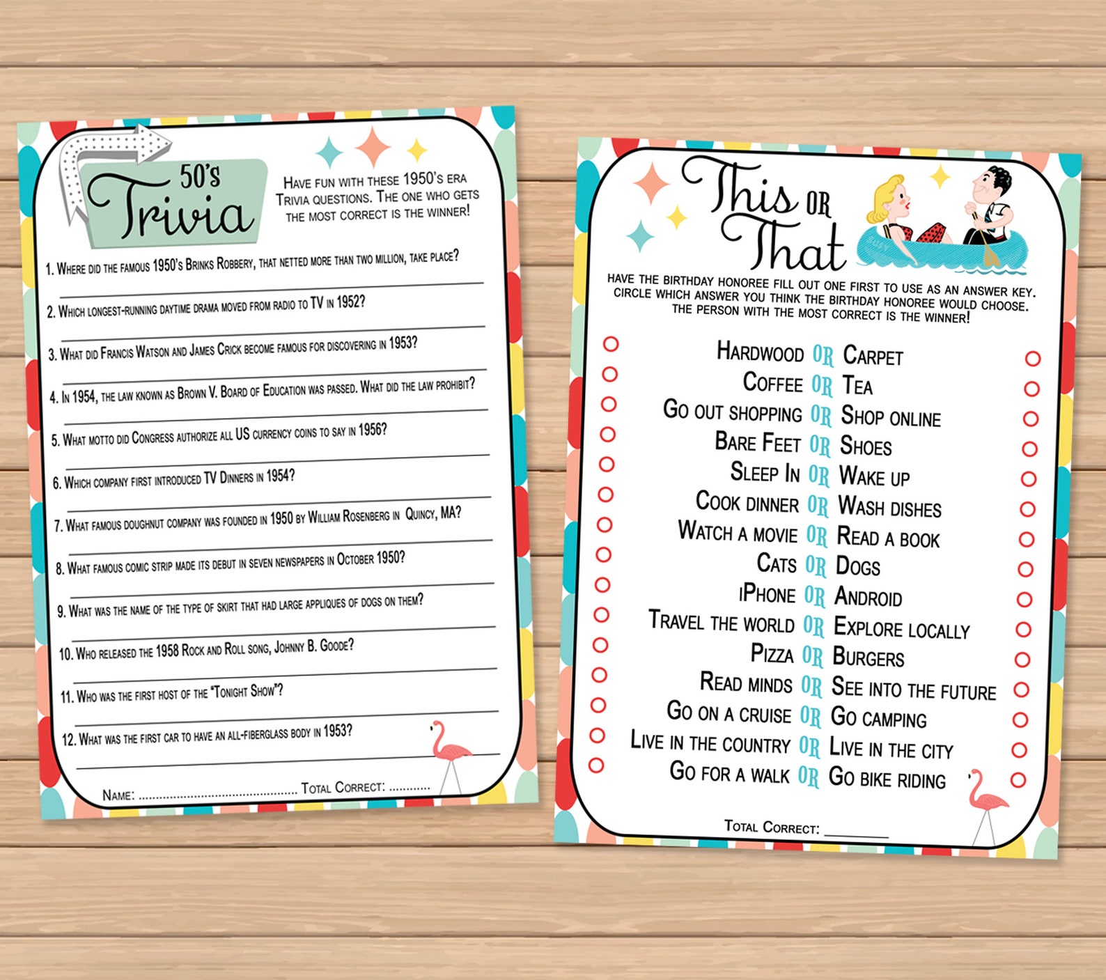 1950s Estilo Juegos De Cumplea os Paquete 50 s Trivia Etsy