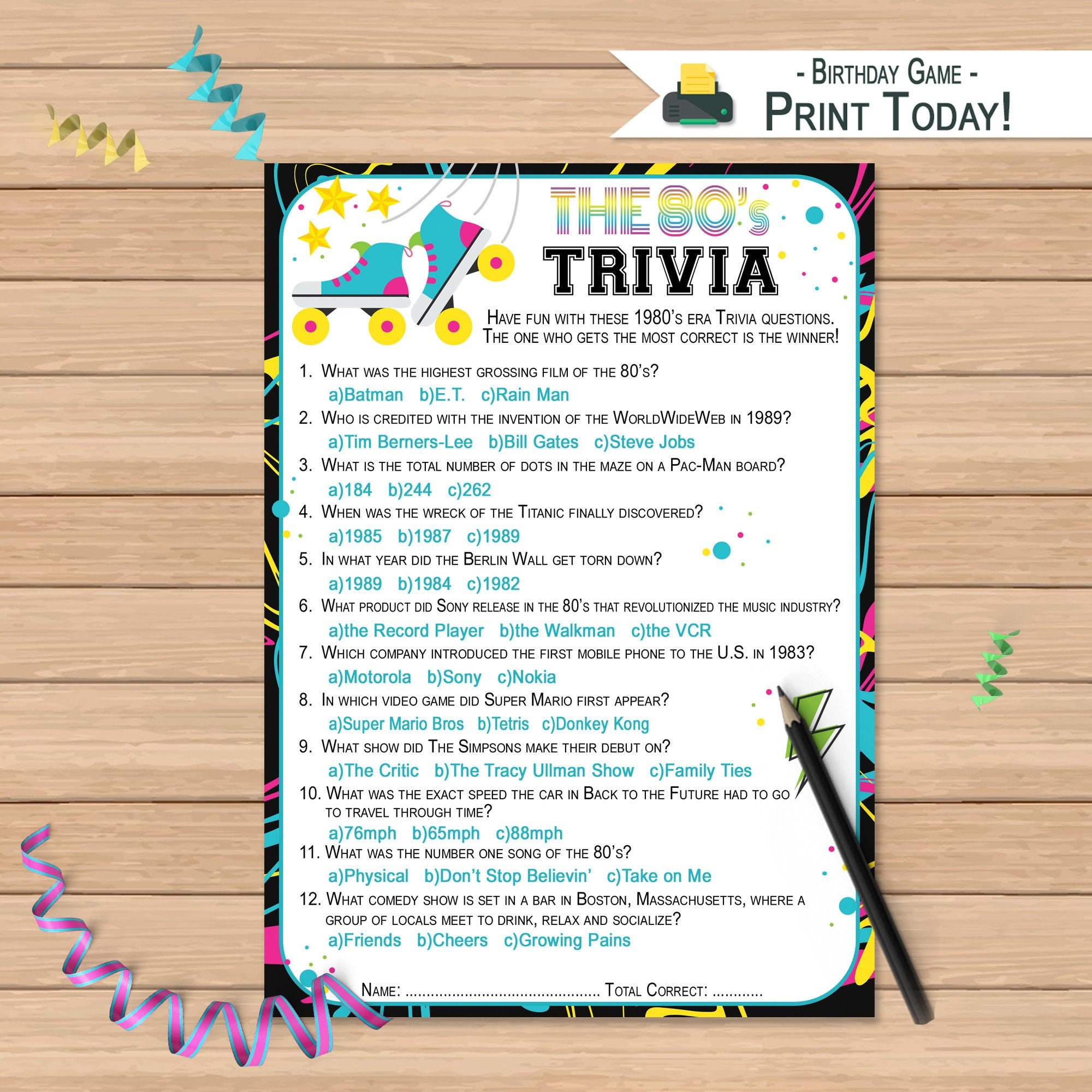 1980s Trivia Questions Game Birthday Activity 80s Trivia Etsy