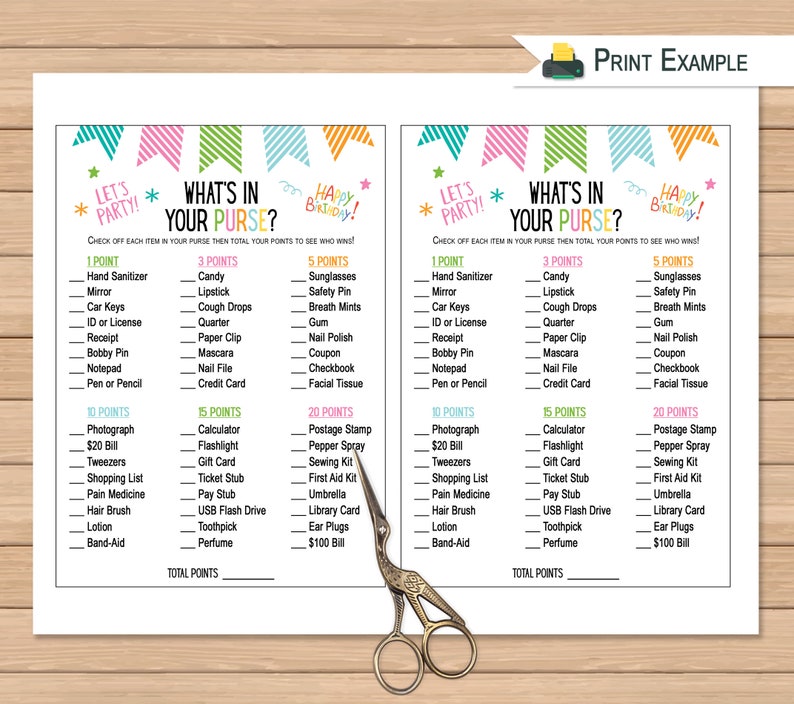 What's in Your Purse Game Quiz Birthday Activity Etsy