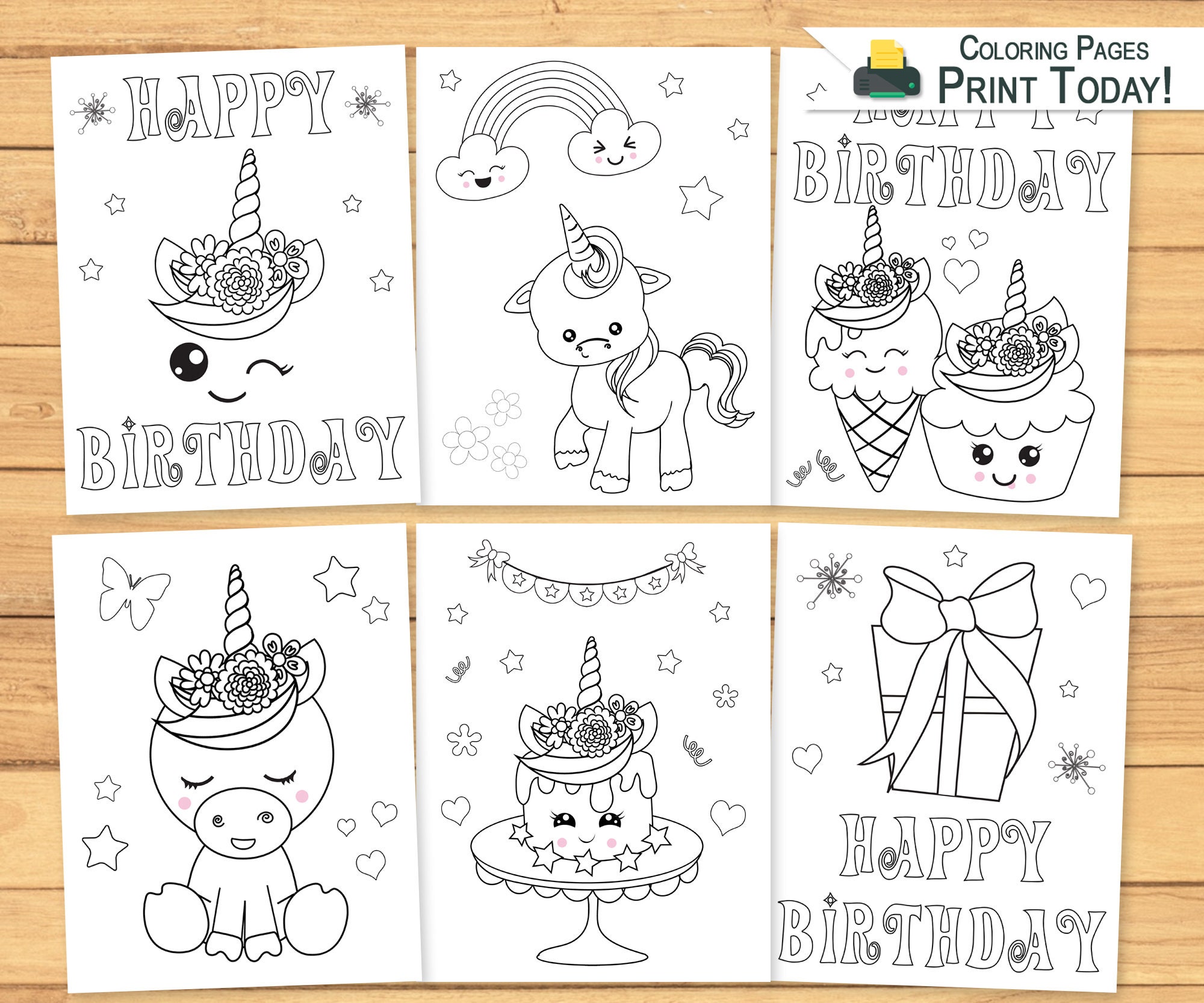 Coloring Pages For Kids Happy Birthday Unicorns Coloring Etsy Singapore