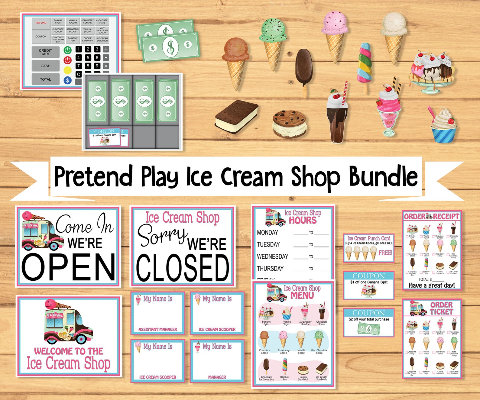 Pretend Play Ice Cream Shop Printable Ice Cream Pretend - Etsy
