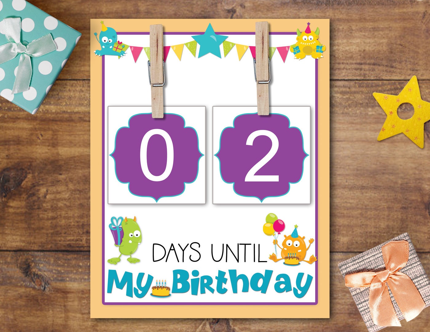 Birthday Countdown DIY Calendar Printable DIGITAL DOWNLOAD Etsy