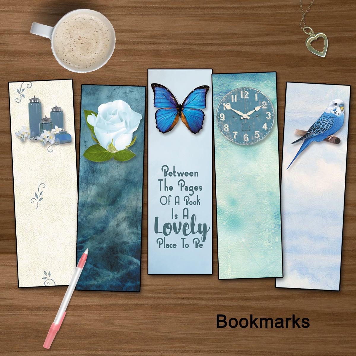 Tags Or Bookmarks With A Blue Instant Print Bookmarks Lovely Blue Set Of 5 Digital