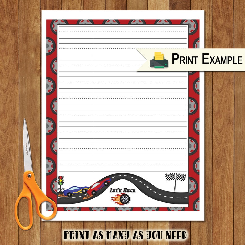 Lined Stationery Racing Fun Printable Paper Stationery with | Etsy